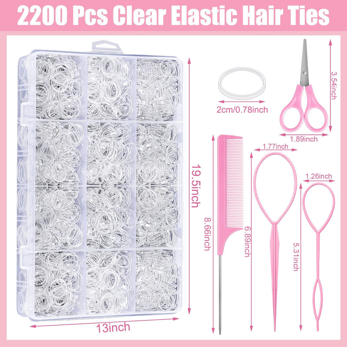 Close-up of auroray clear hair elastics in storage box