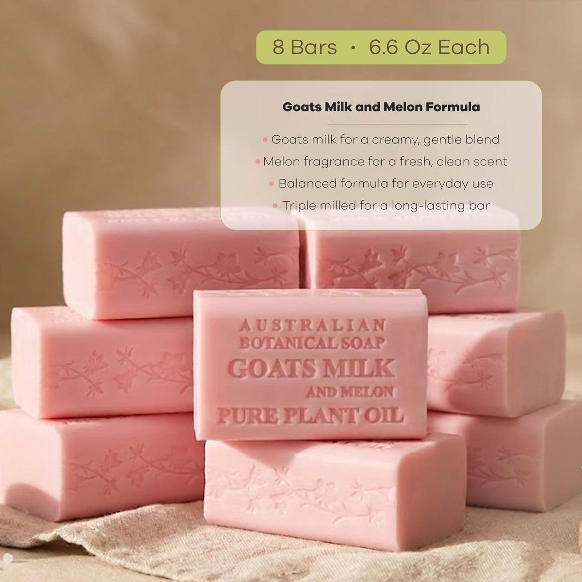 Close-up of Australian Botanical Soap Goat Milk Soap with Melon