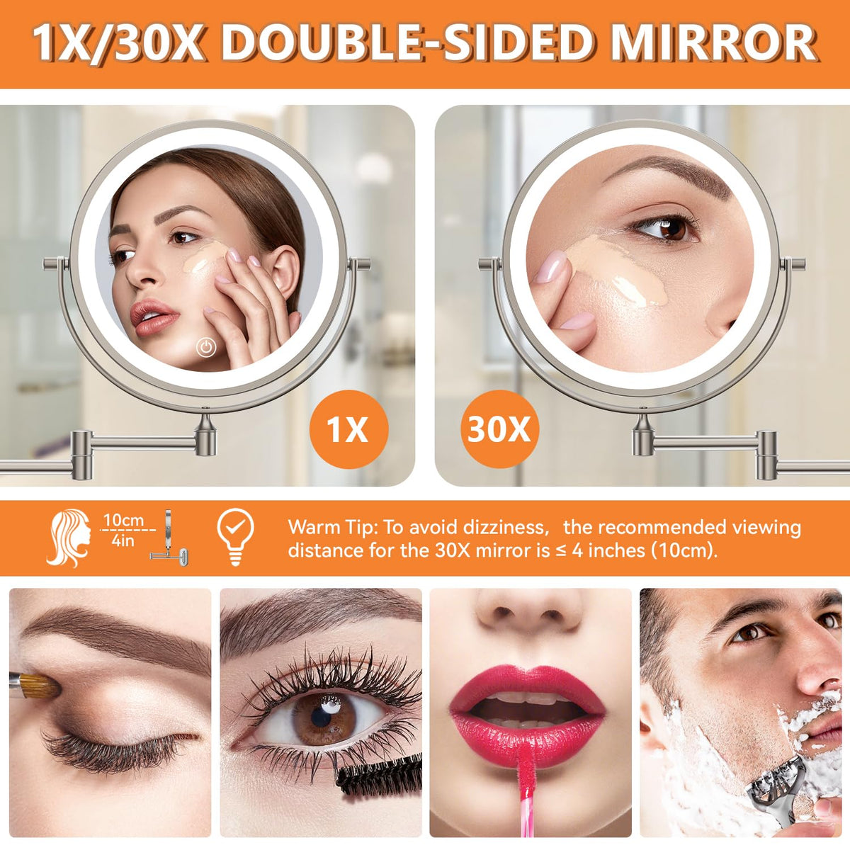 Close-up of Auxmir 30X magnifying mirror side