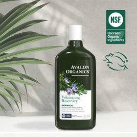 Close-up of Avalon Organics Rosemary Shampoo cap and label