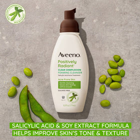 Close-up of Aveeno Clear Complexion Foaming Cleanser bottle