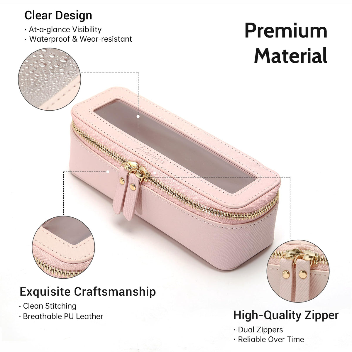 Close-up of Aveniee Clear Makeup Brush Bag zipper detail
