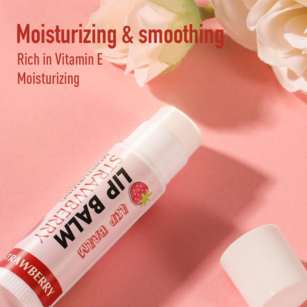 Close-up of AZEN Lip Balm packaging showcasing 12 flavours