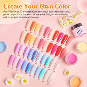 Close-up of AZUREBEAUTY dip powder containers showing vibrant colours