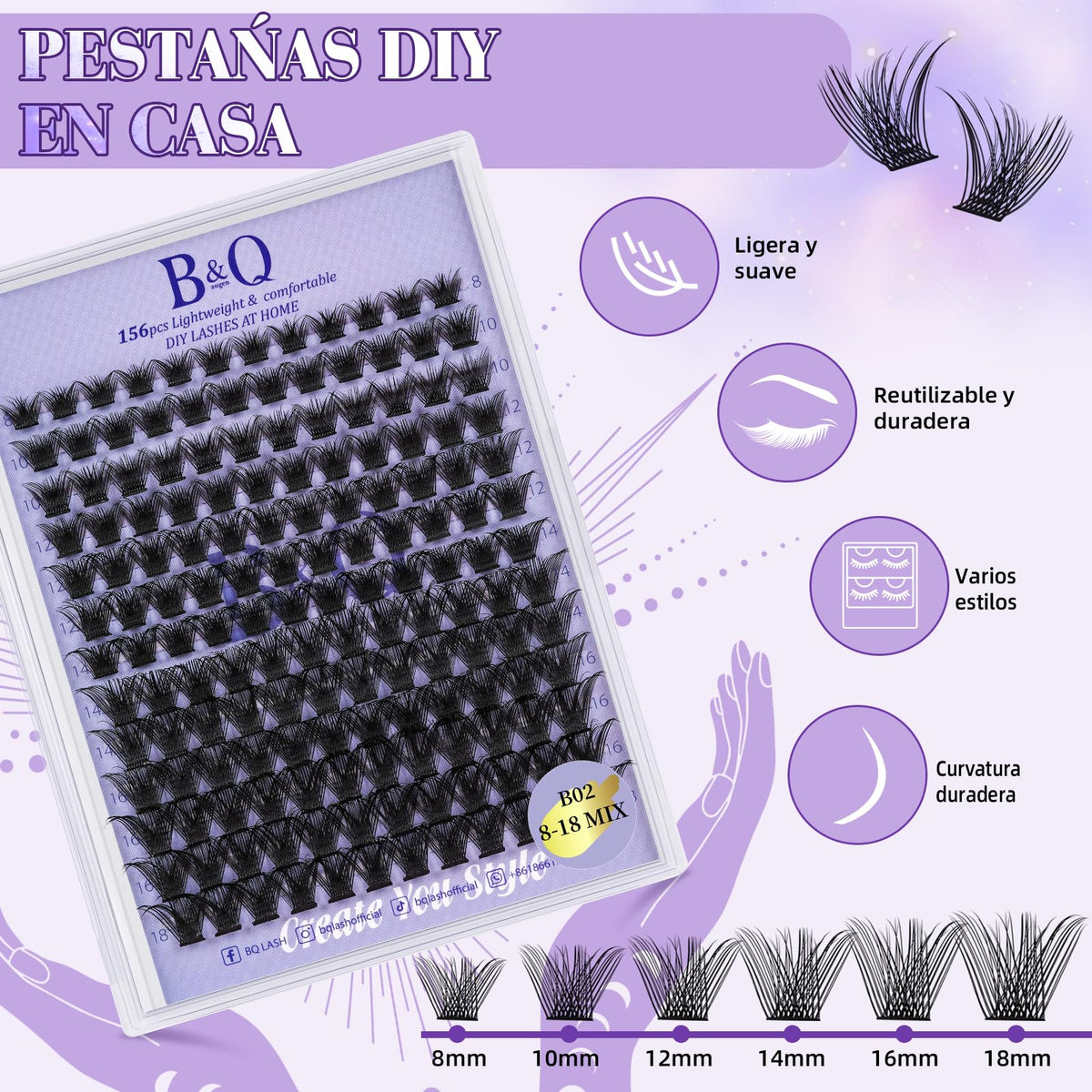 Close-up of B&Qaugen cluster eyelash extensions
