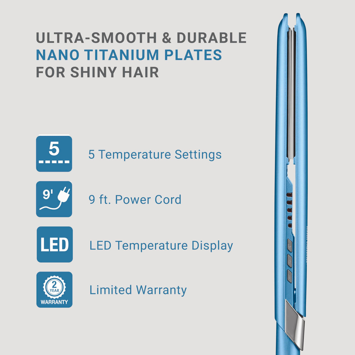 Close-up of BaBylissPRO Ultra-Sleek flat iron with Nano Titanium plates