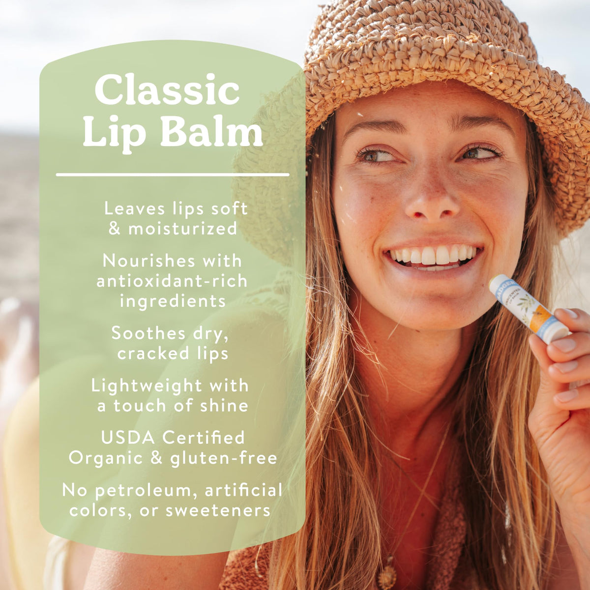 Close-up of Badger Tea Tree Lip Balm tube