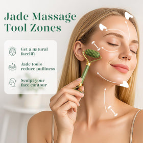 Close-up of BAIMEI jade roller with ergonomic design