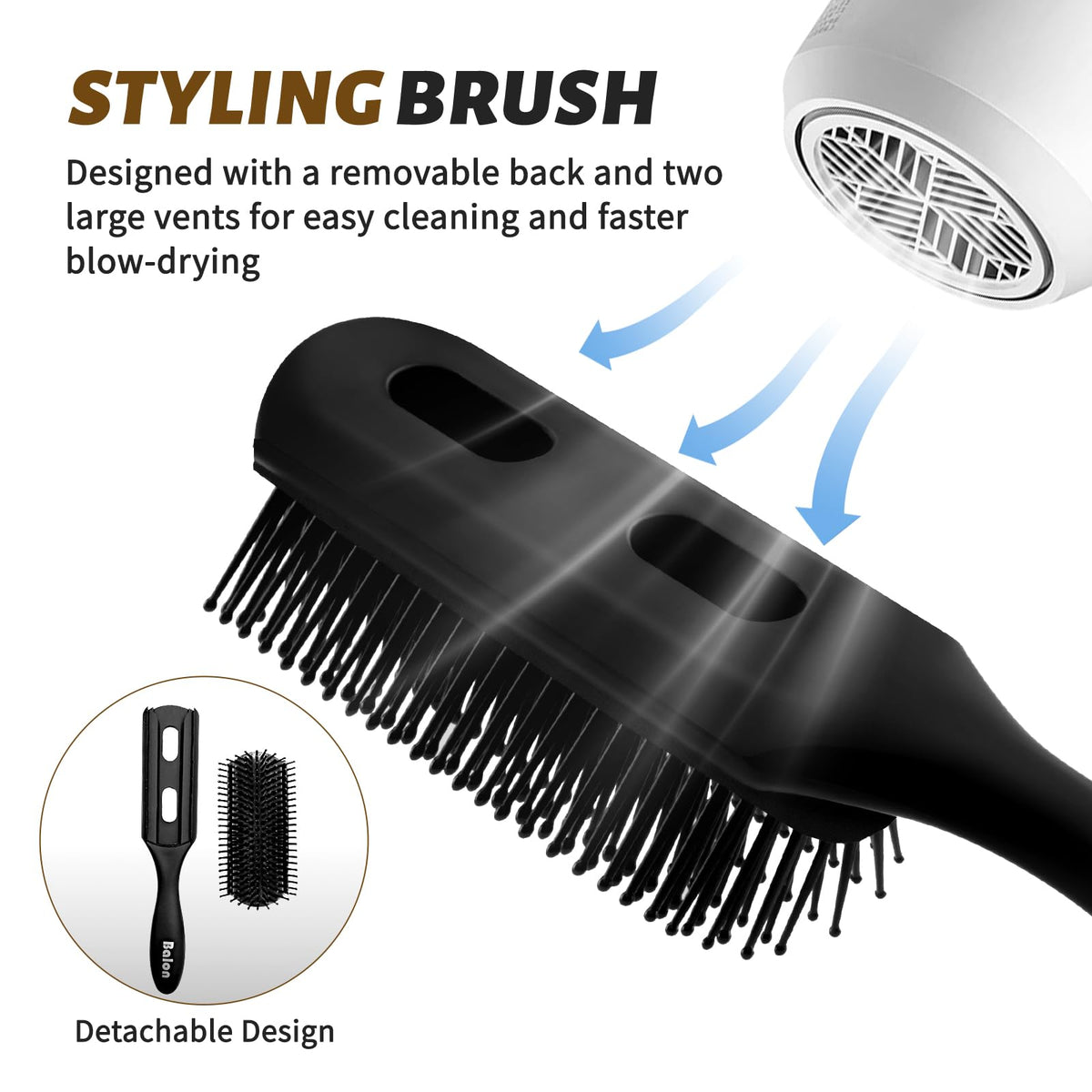 Close-up of BALON cushioned paddle brush with ball-tipped pins