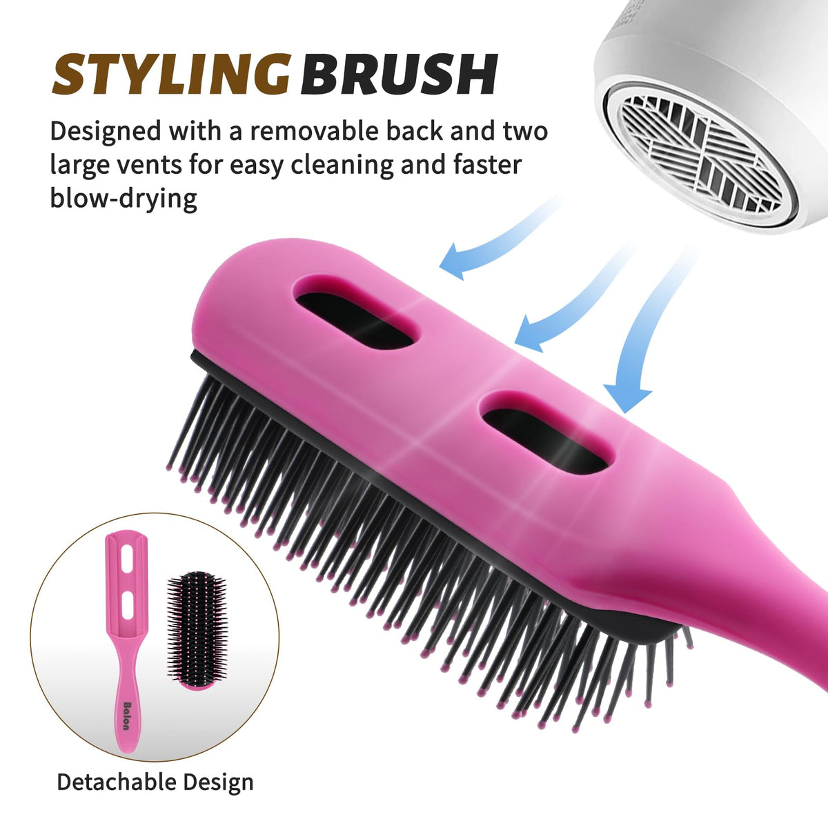 Close-up of BALON paddle brush with ball-tipped pins