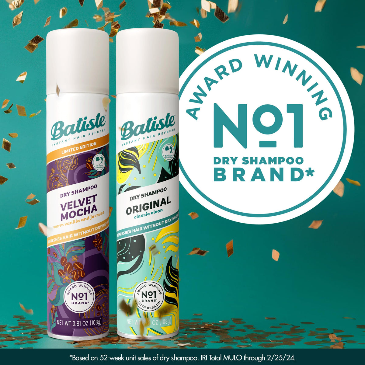 Close-up of Batiste Dry Shampoo can with Velvet Mocha scent