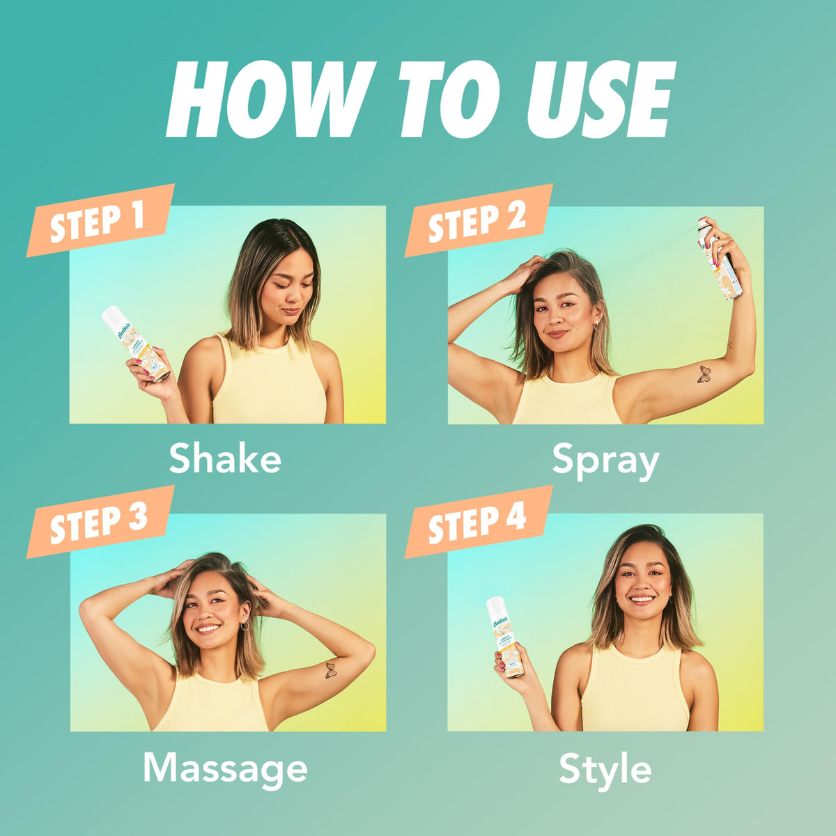 Close-up of Batiste Light Dry Shampoo Mellow Melon spray nozzle
