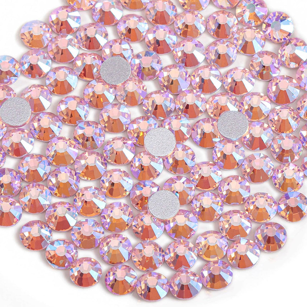 Close-up of BEADSLAND flatback rhinestones in light pink AB