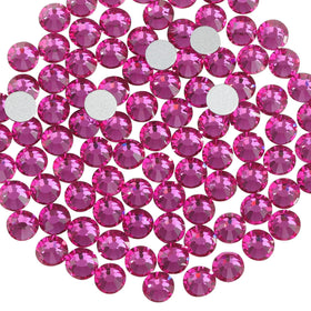 Close-up of BEADSLAND Fuchsia Flat Back Rhinestones showing size and colour