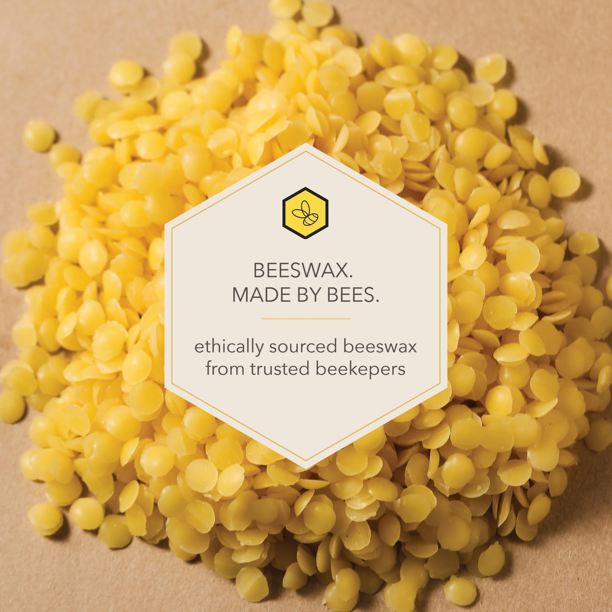 Close-up of BEESWORKS Yellow Beeswax Pellets