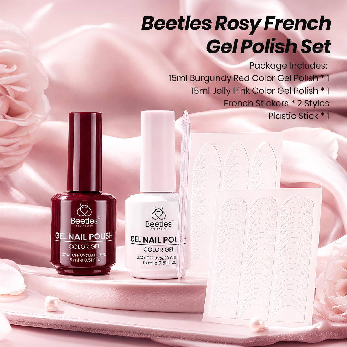 Close-up of beetles blush pink gel polish bottle