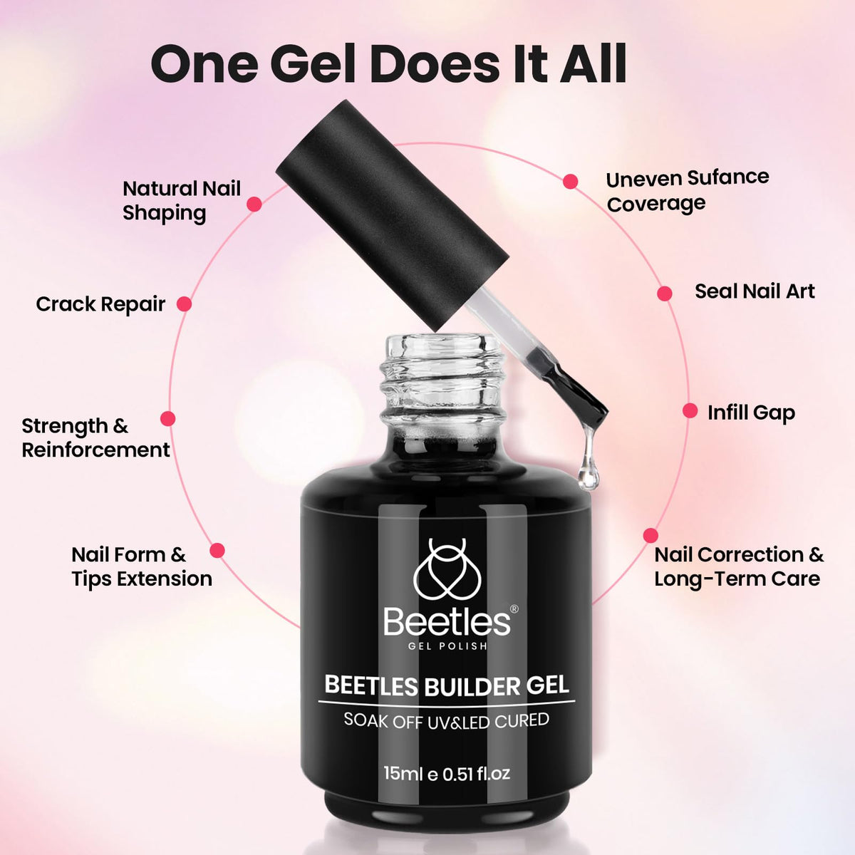 close-up of beetles Builder Gel Clear texture on nail