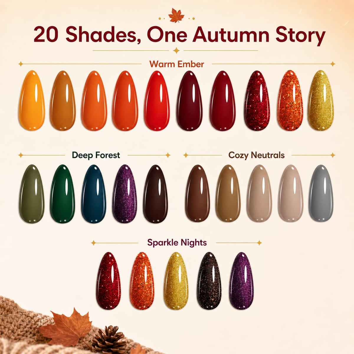 Close-up of beetles gel nail polish bottles in orange and burgundy