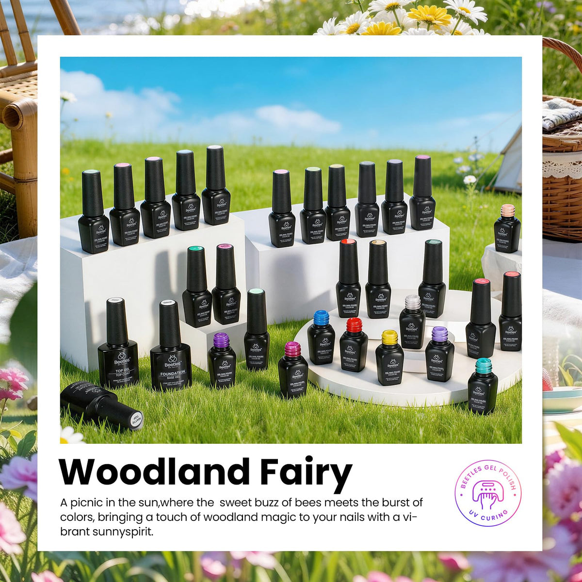 Close-up of Beetles gel nail polish bottles in various colours