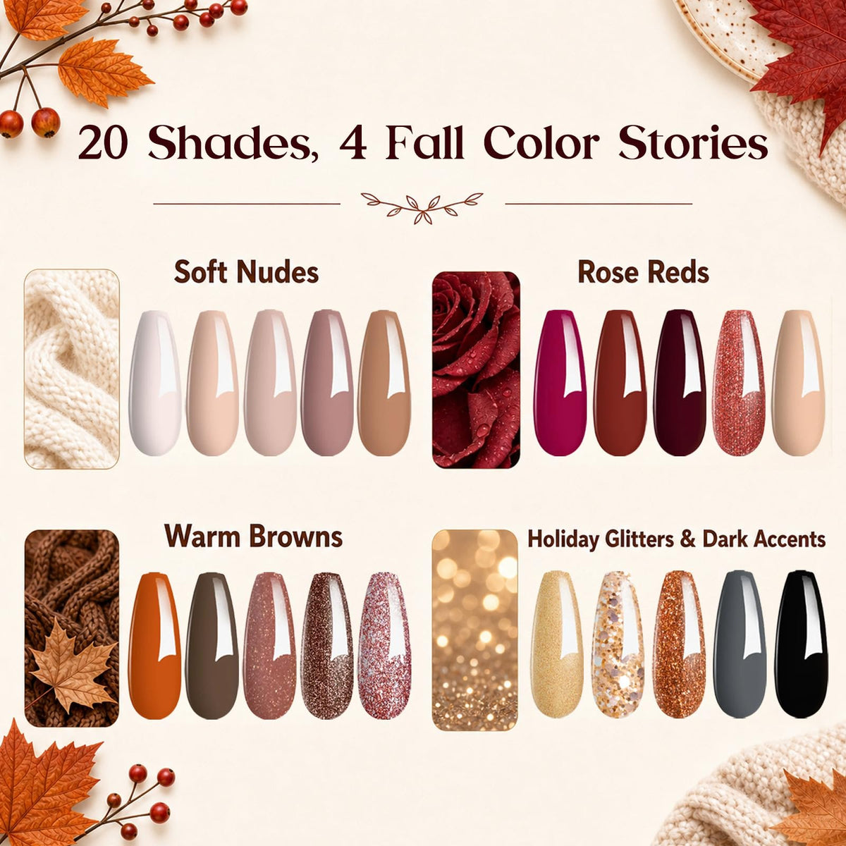 Close-up of beetles gel polish bottles in brown and burgundy