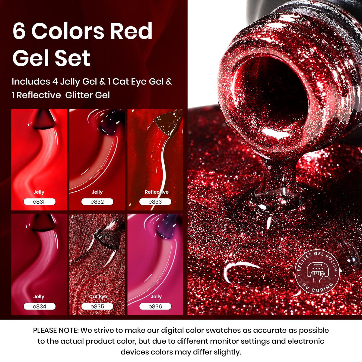 Close-up of beetles Gel Polish cat eye effect in red