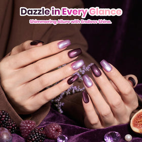 close-up of beetles Gel Polish deep plum cat eye effect