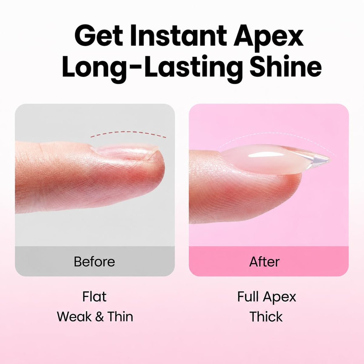 close-up of beetles Gel Polish nail tips showing apex shape