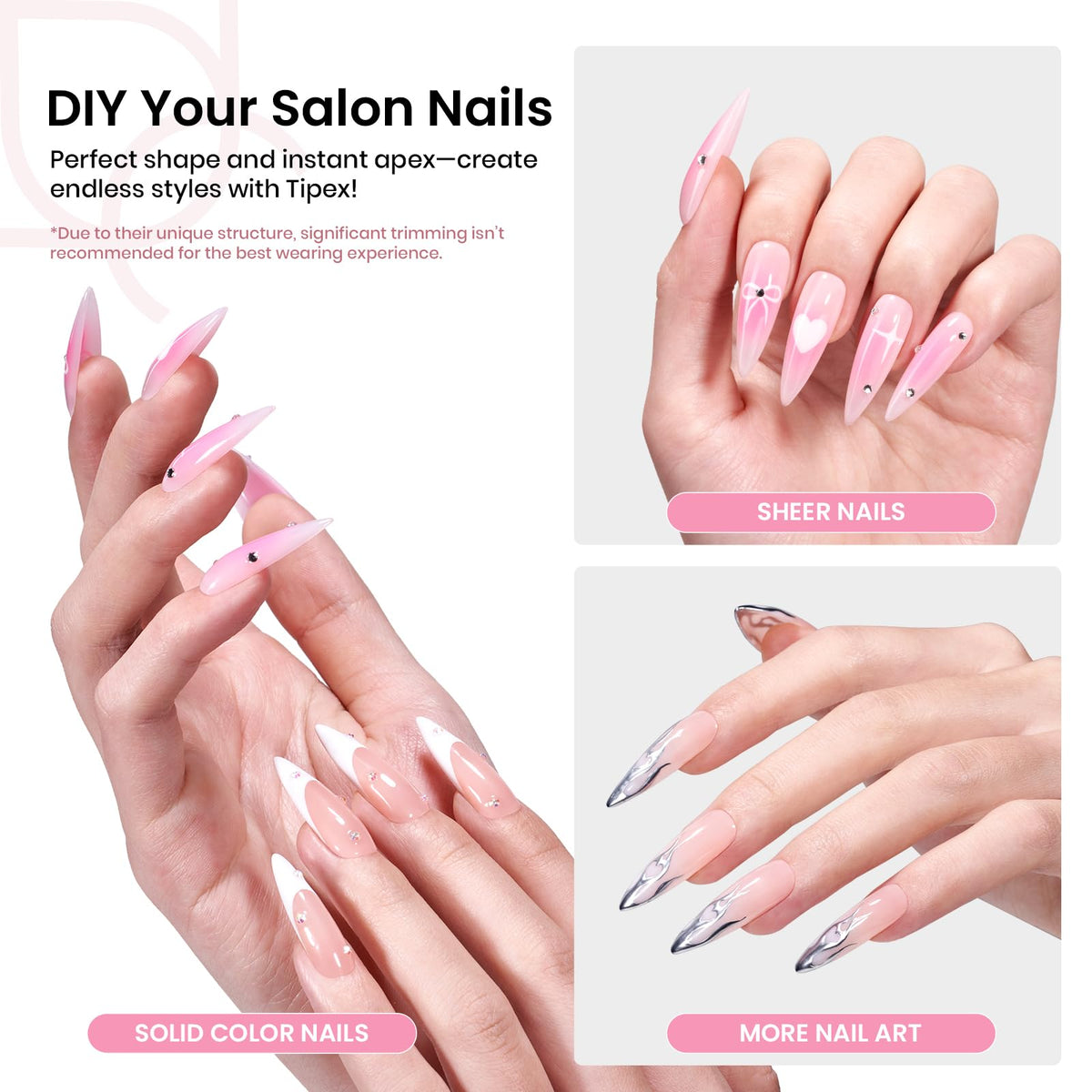 Close-up of beetles Gel Polish stiletto nail tips in various sizes