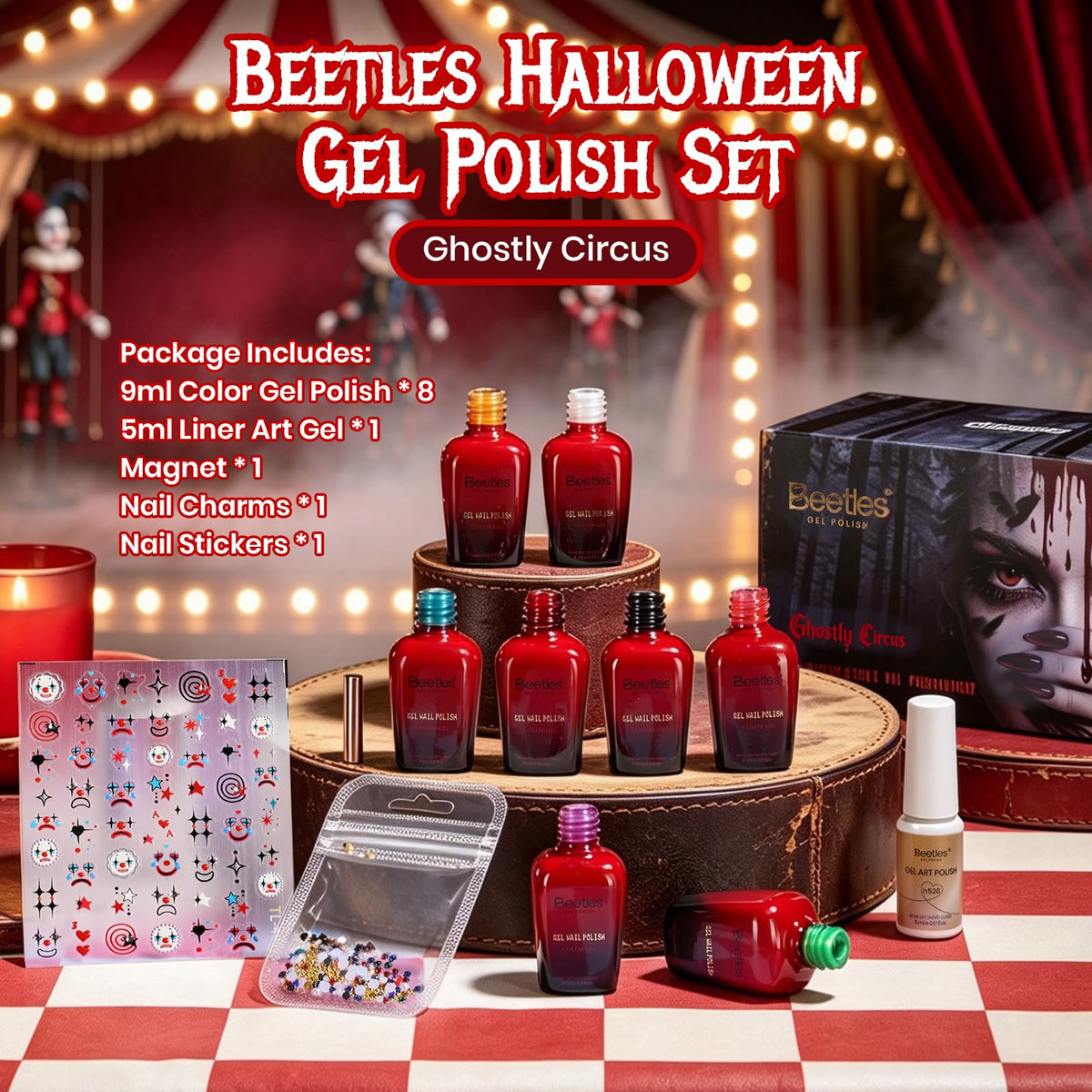 Close-up of beetles Halloween nail polish bottles in assorted colours