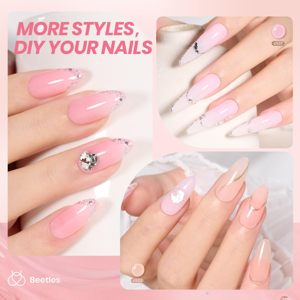 Close-up of beetles jelly gel polish in milky pink shade