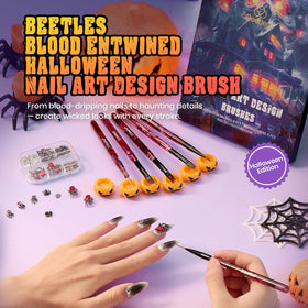 close-up of beetles nail art brushes with blood marble design