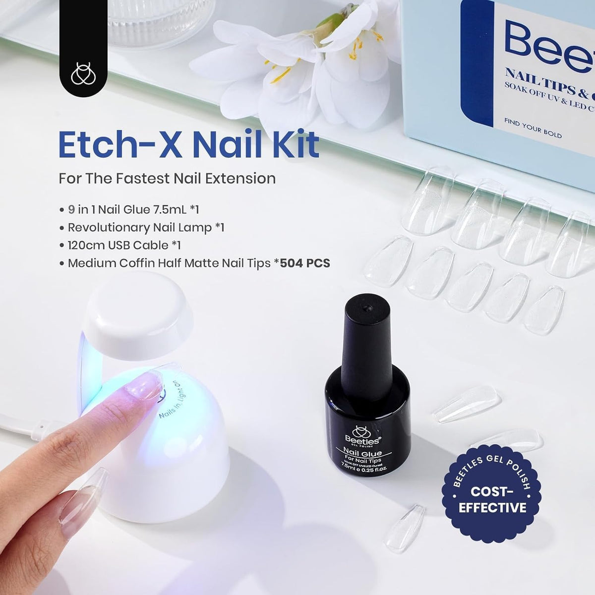 Close-up of beetles nail tips in medium coffin shape
