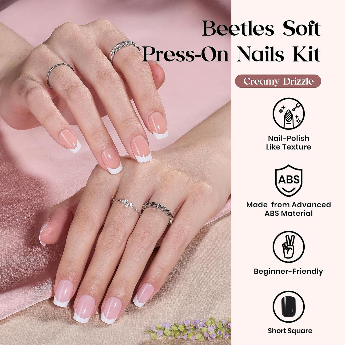 Close-up of beetles short press on nails in glossy solid colours