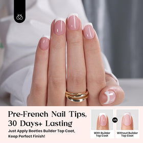 Close-up of Beetles short square French tips in pink