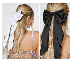Close-up of beige satin hair bow clip