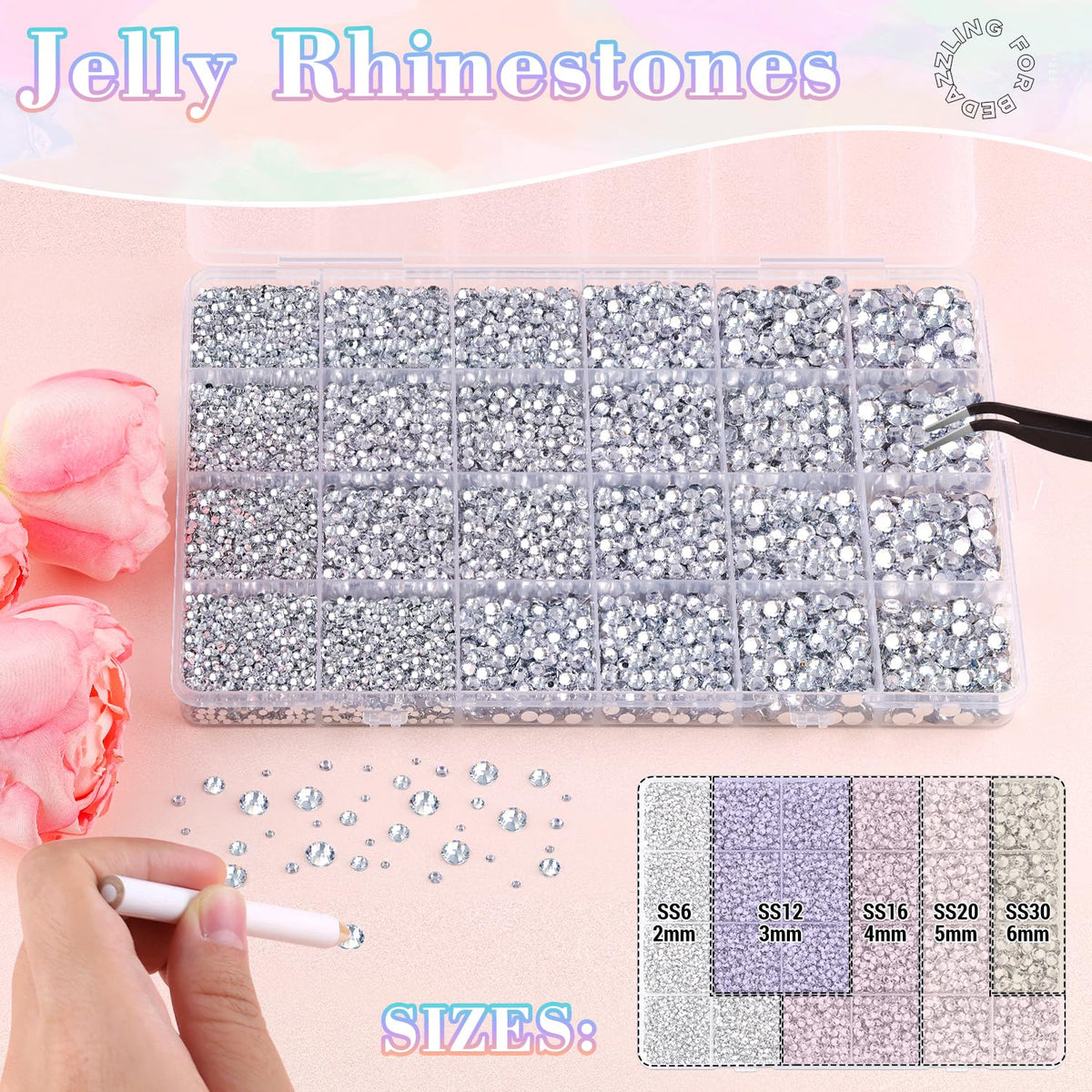 Close-up of BELLEBOOST rhinestones in various sizes