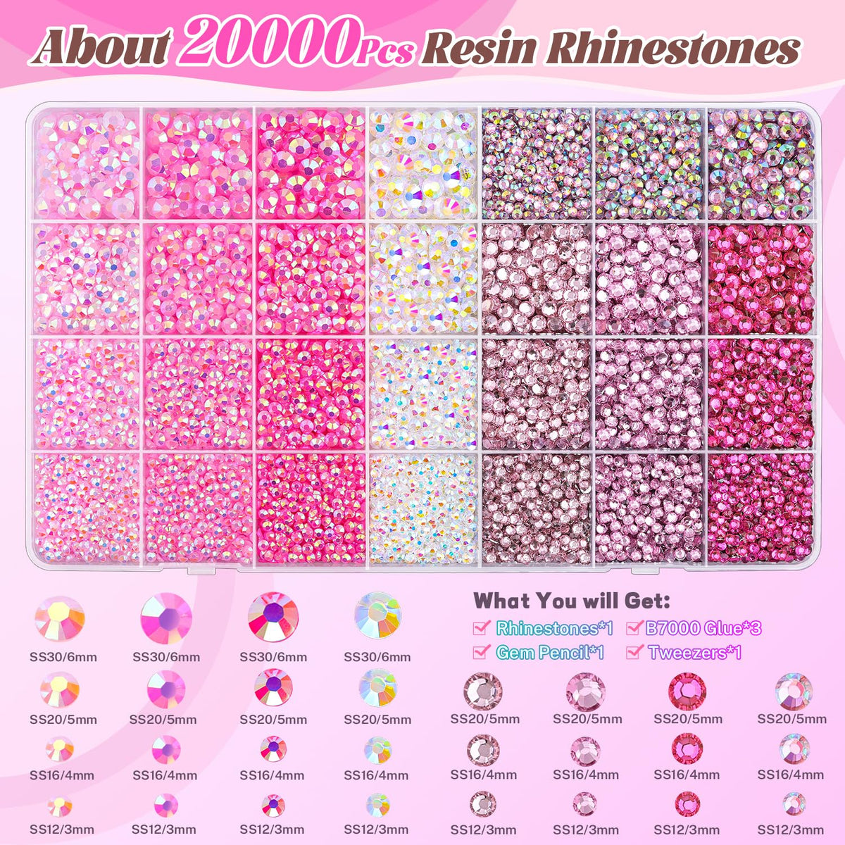 Close-up of BELLEBOOST rhinestones in various sizes and colours