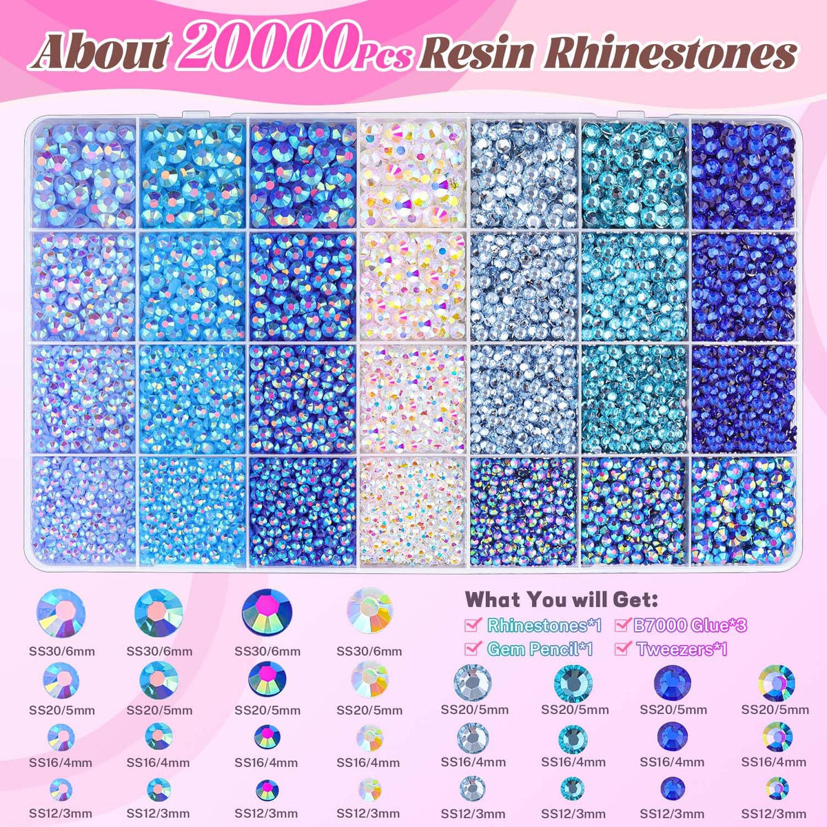 Close-up of BELLEBOOST rhinestones showing vibrant blue colour