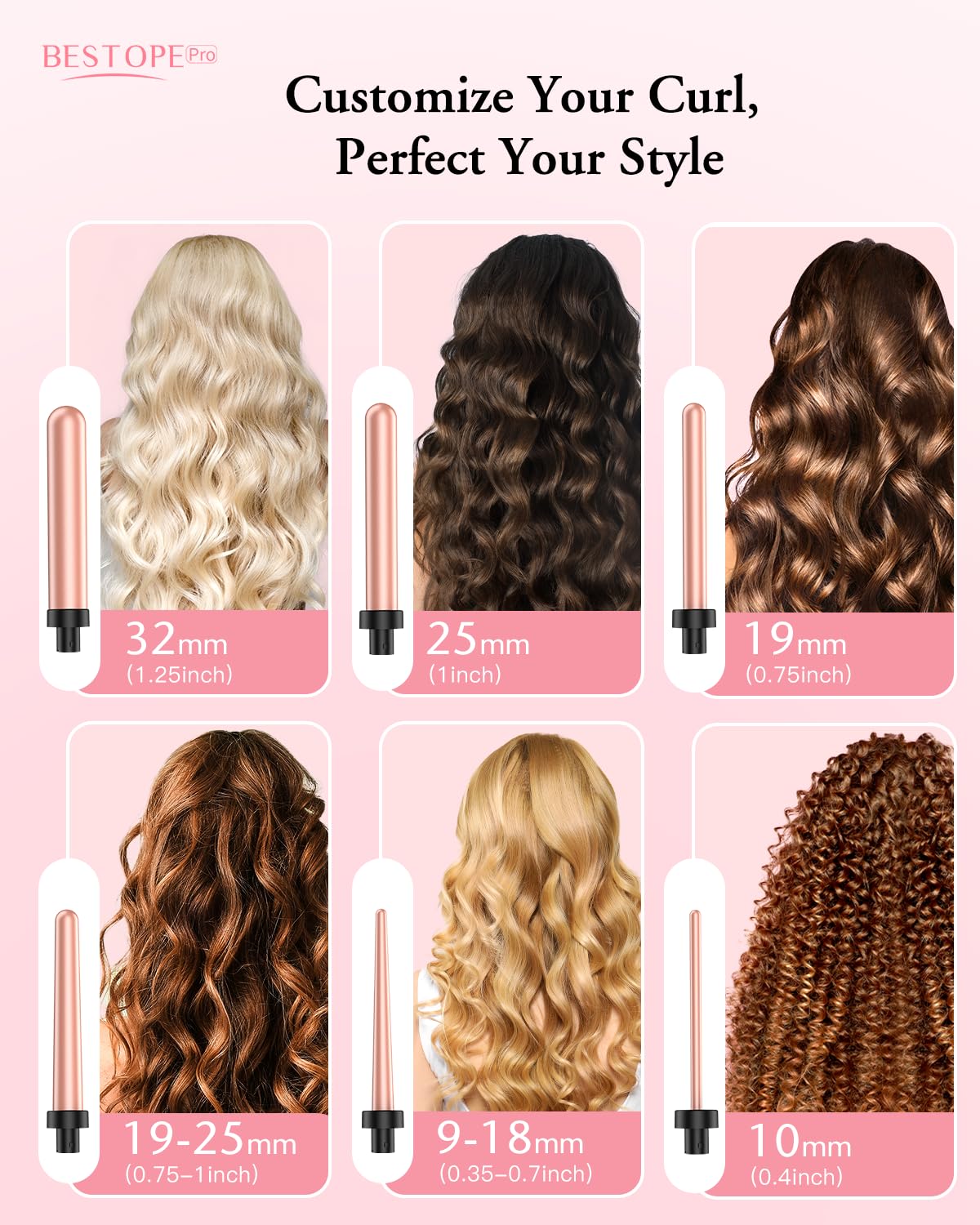 Close-up of BESTOPE PRO curling wand with ceramic barrel