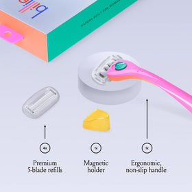 Close-up of Billie Razor blade featuring aloe shave soap