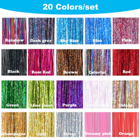 Close-up of Bintvoy Hair Tinsel strands in vibrant colours
