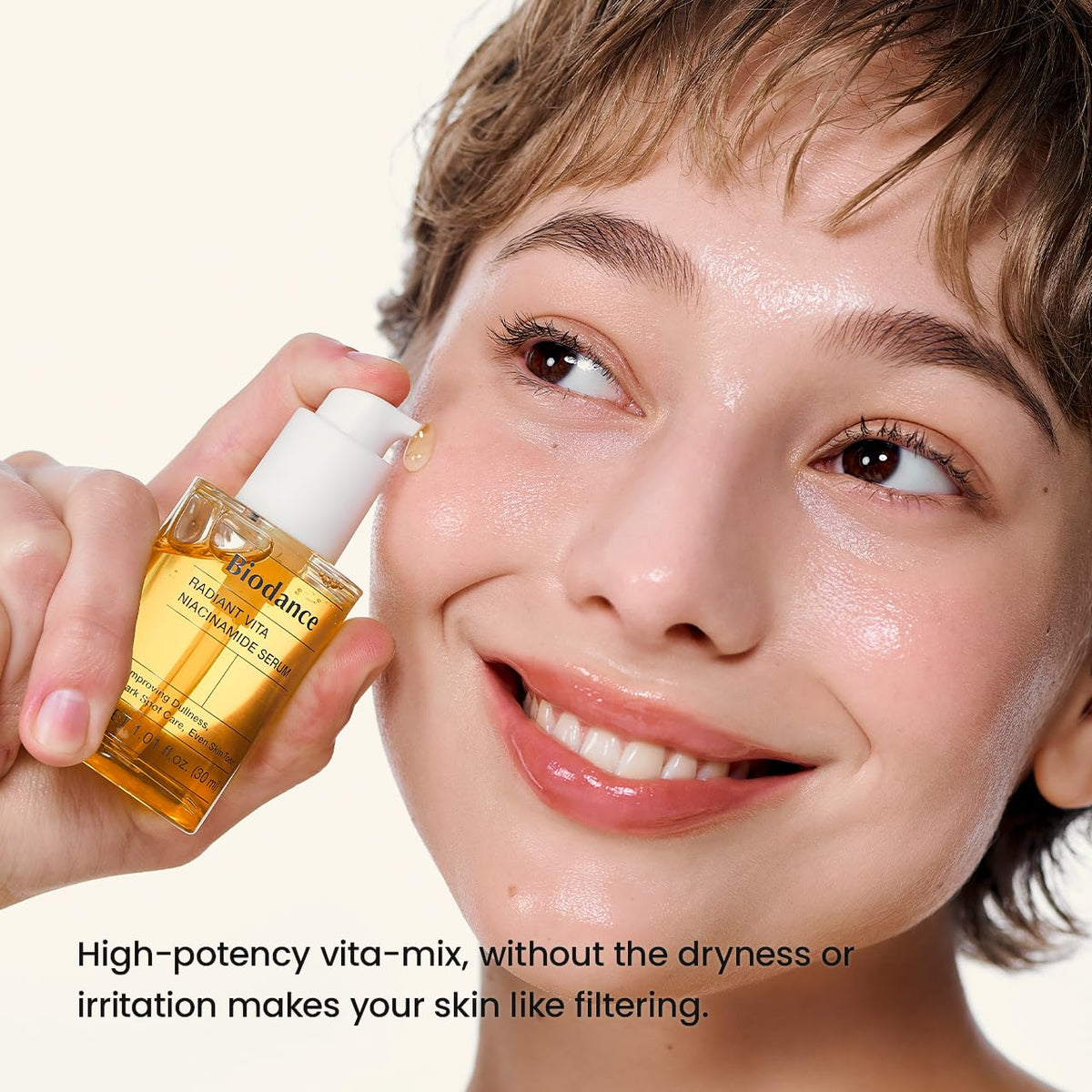 Close-up of BIODANCE Radiant Vita Niacinamide Serum texture on skin