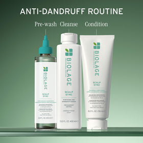 Close-up of Biolage Scalp Sync Anti-Dandruff Shampoo bottle