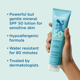 Close-up of BLUE LIZARD Sensitive Mineral SPF 50 ingredients