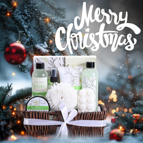 Close-up of BODY & EARTH shower gel and body lotion