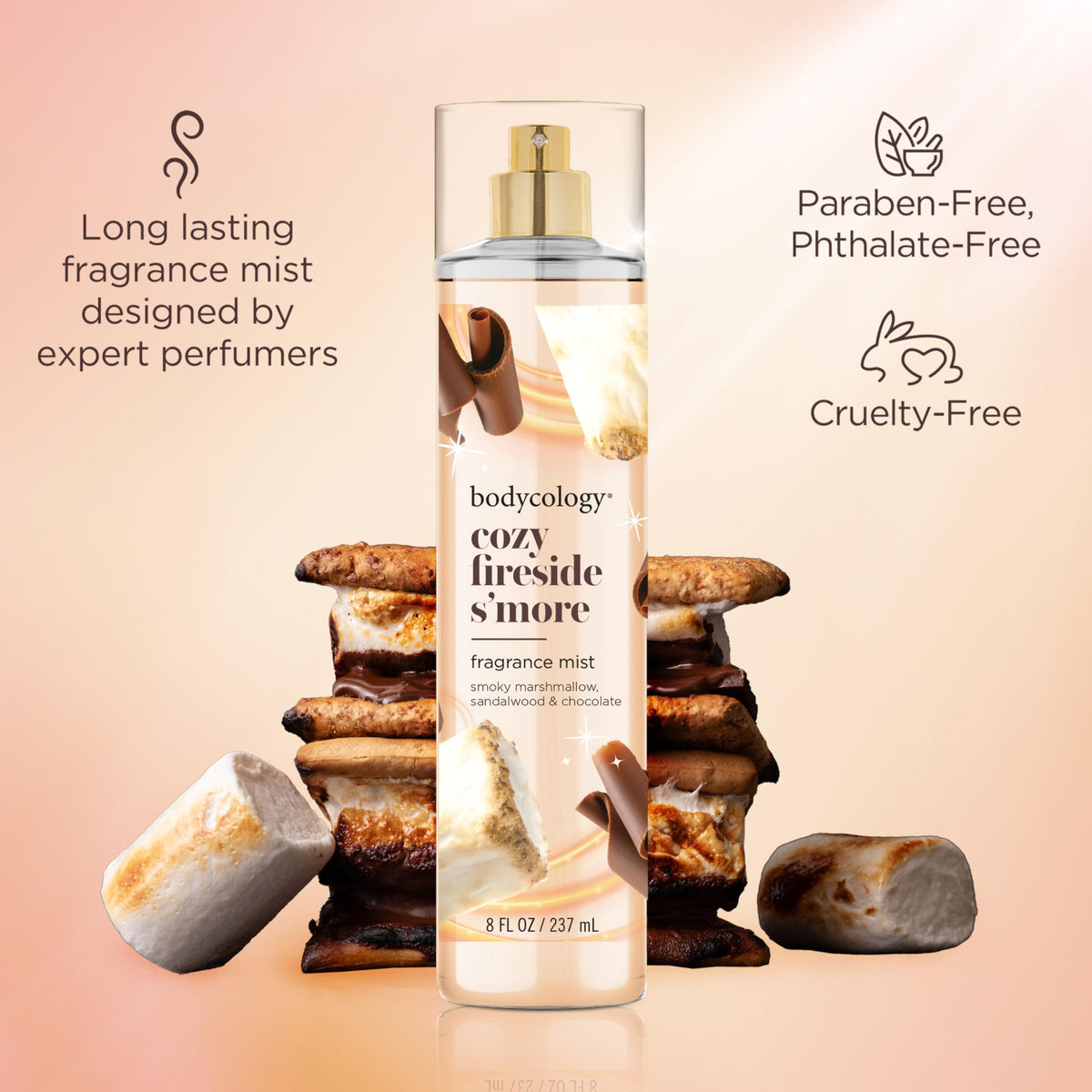 Close-up of Bodycology Cozy Fireside S'more Body Mist spray nozzle