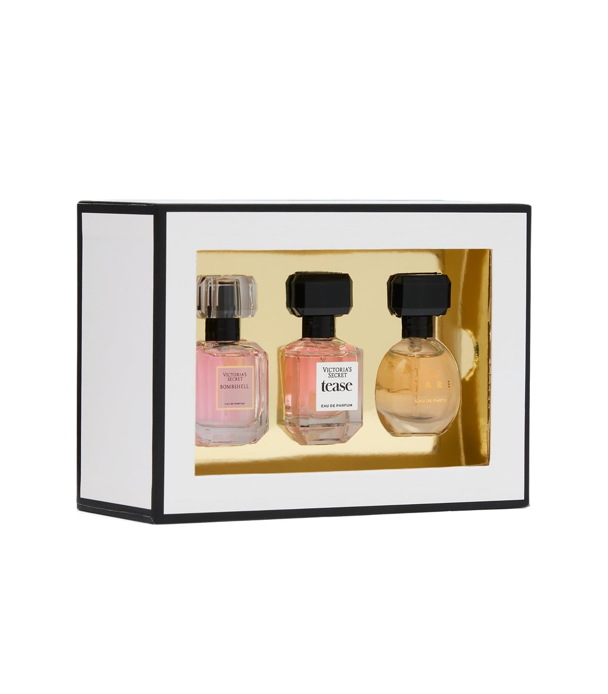 Close-up of BOMBSHELL fragrance bottle in the set