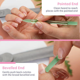 Close-up of BONA FIDE BEAUTY Glass Cuticle Pusher slanted side