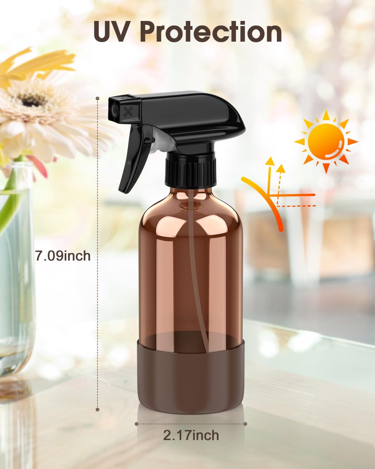 Close-up of Bontip spray nozzle on amber glass bottle