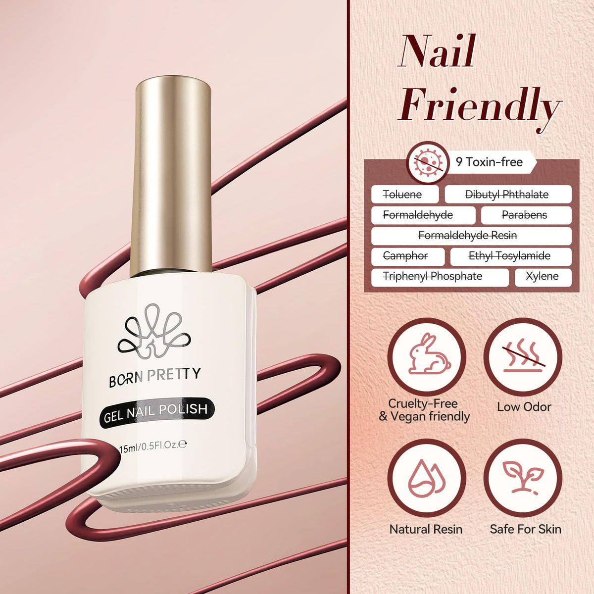 Close-up of Born Pretty Burgundy Gel Nail Polish texture
